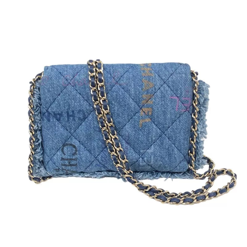 CHANEL Denim Chaseo Flap Shoulder Bag In Blue With Gold Hardware