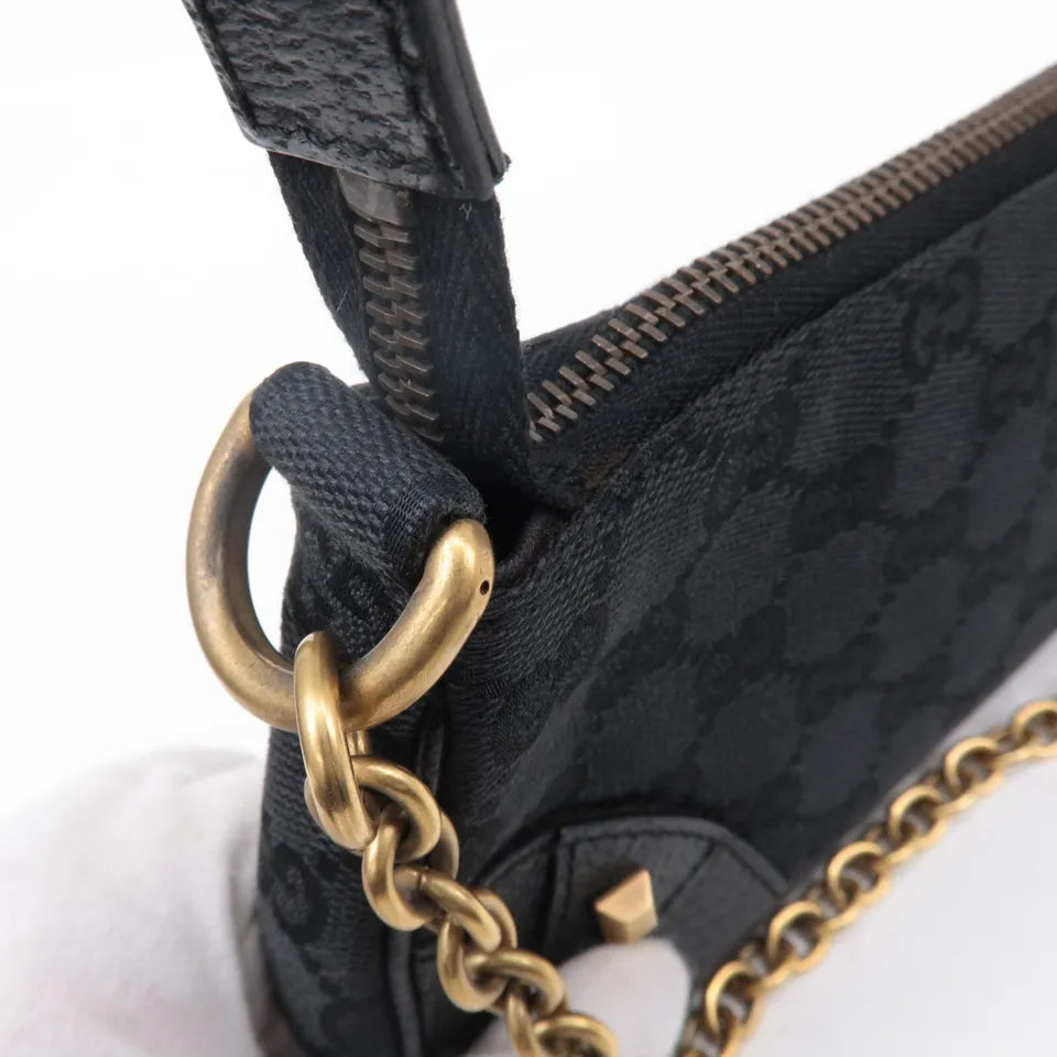 GUCCI Chain Hand Bag Pouch Black GG