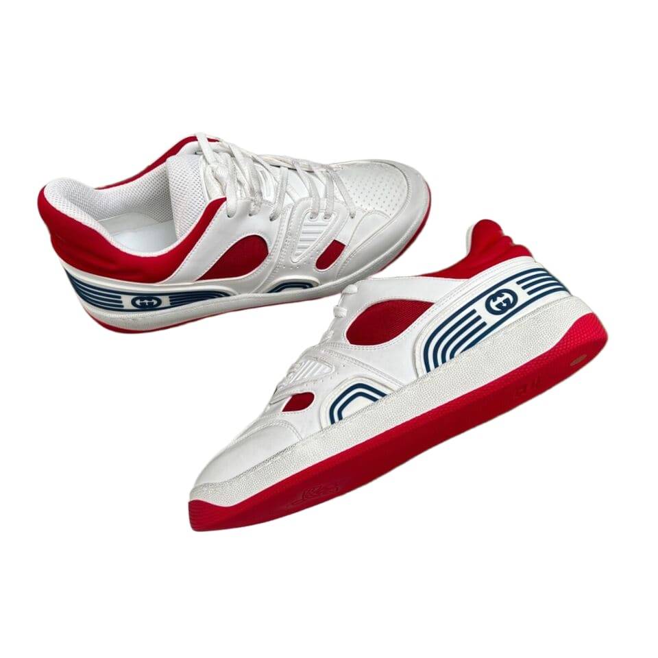 Gucci Men's Basket Sneakers Low Top Lace Up Red White Blue