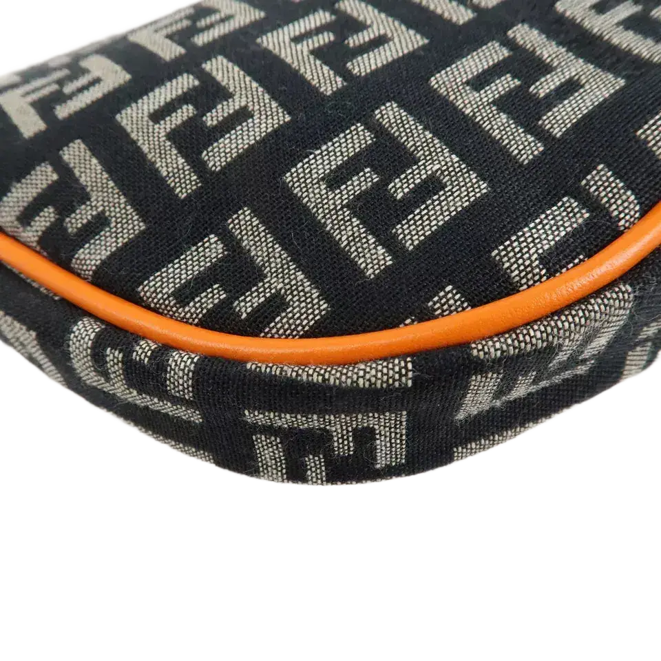 FENDI Zucchino Canvas Leather Shoulder Bag