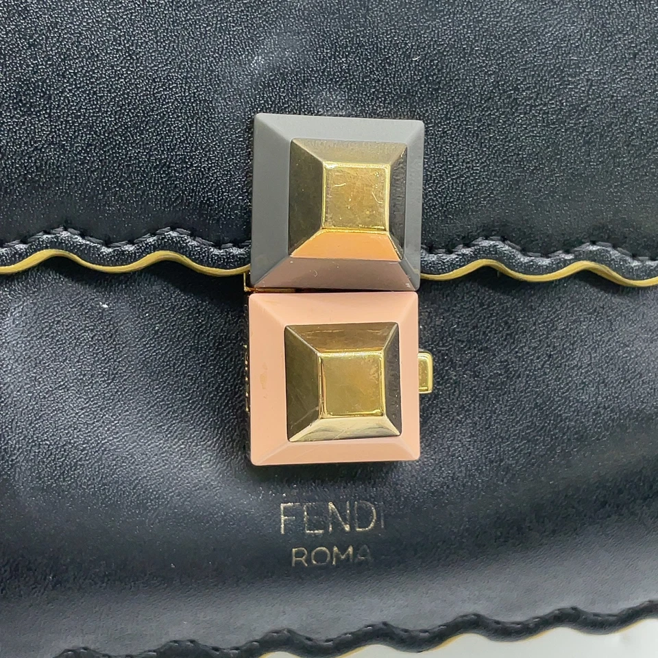 Fendi Black Calf Leather Monstera Shoulder Bag