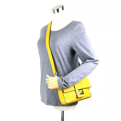 Auth FENDI Selleria Baguette Body Shoulder Bag Yellow Leather