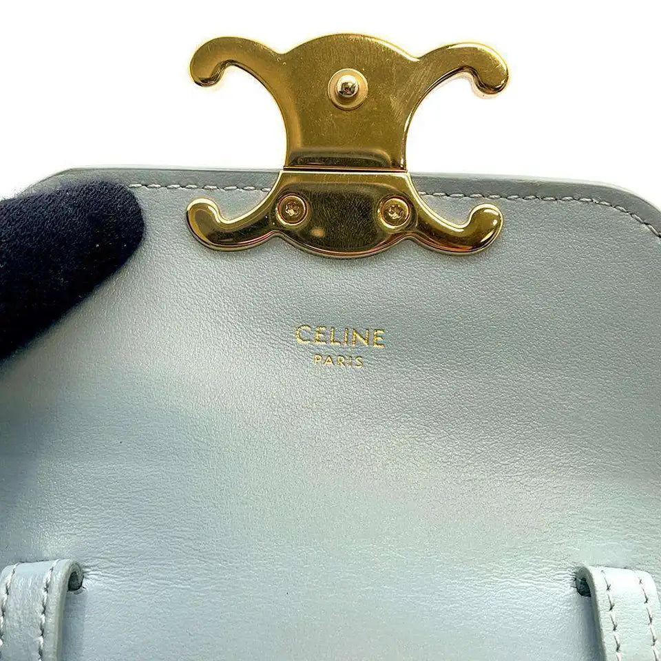 CELINE Triomphe Shoulder Bag Size Mini Calf Leather Light Blue