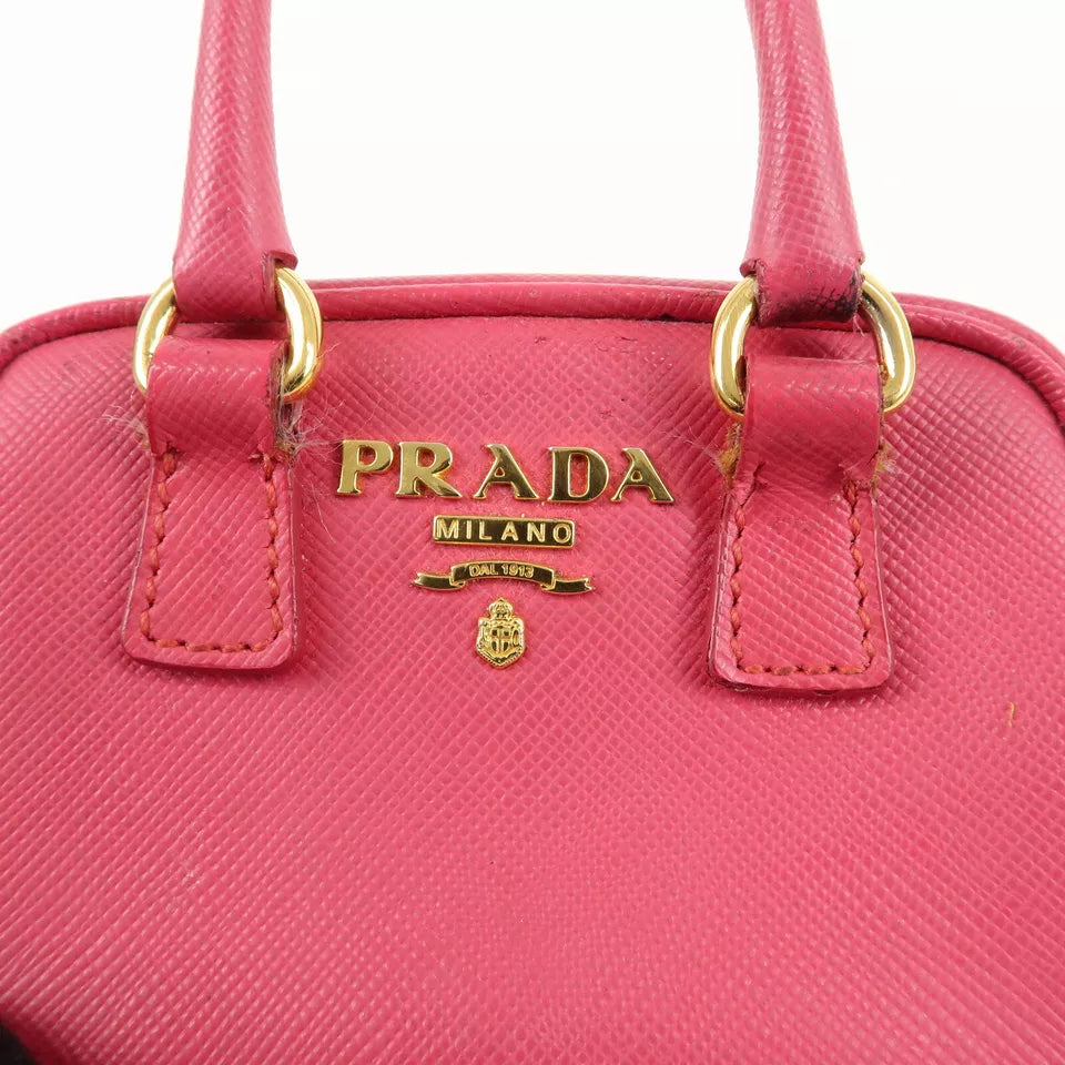 PRADA Logo Safiano Leather Mini Hand Bag