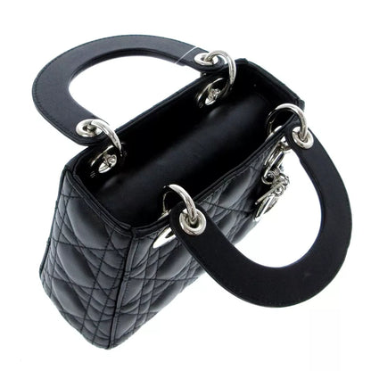 Auth DIOR Christian Dior Lady Dior Mini Bag In Black Lambskin