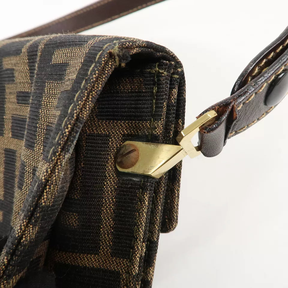 FENDI Zucca Canvas Leather Shoulder Bag