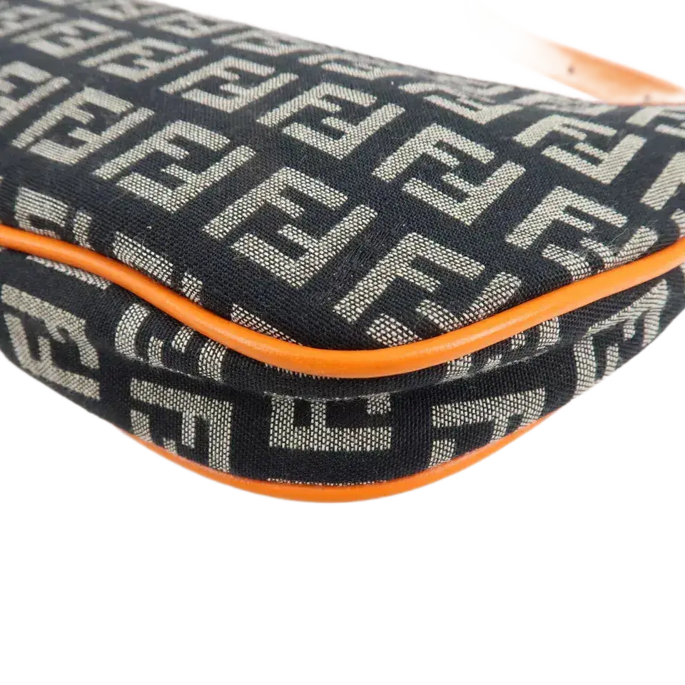 FENDI Zucchino Canvas Leather Shoulder Bag