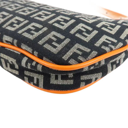 FENDI Zucchino Canvas Leather Shoulder Bag