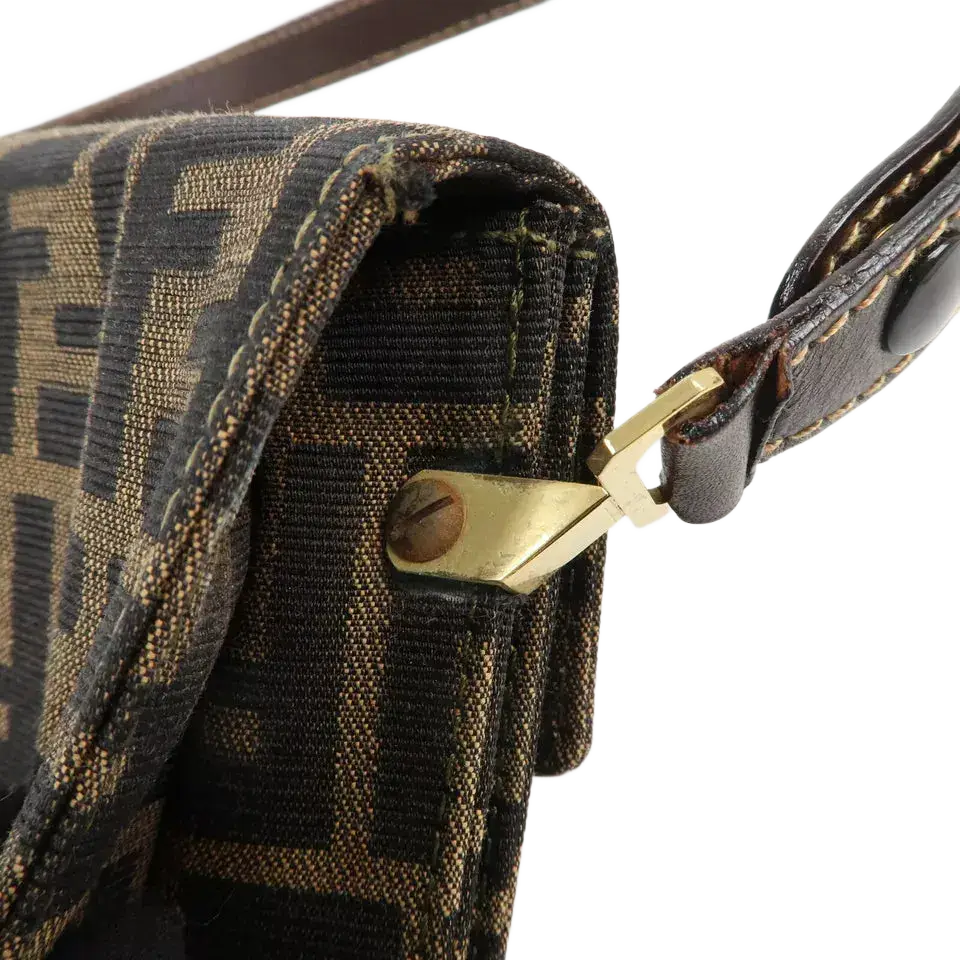 FENDI Zucca Canvas Leather Shoulder Bag