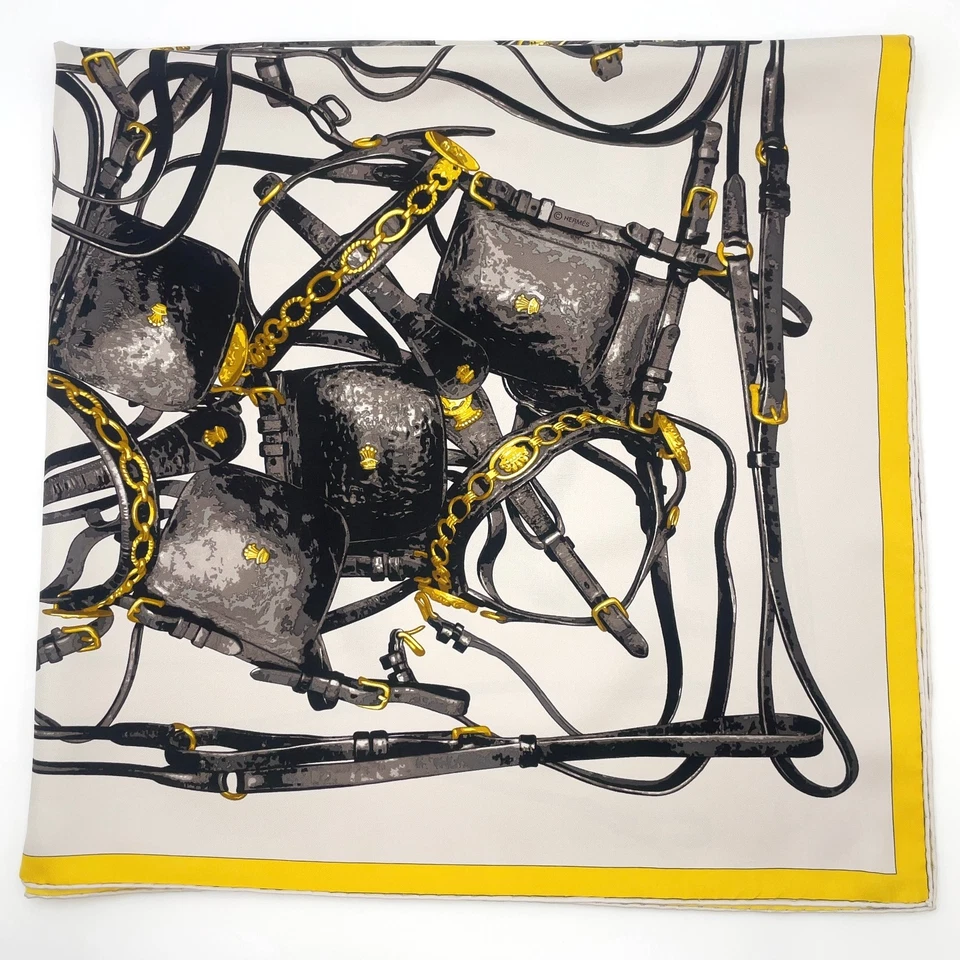 Hermès Carré 90 Brides Rebelles Scarf in Grey x Multicolor Silk