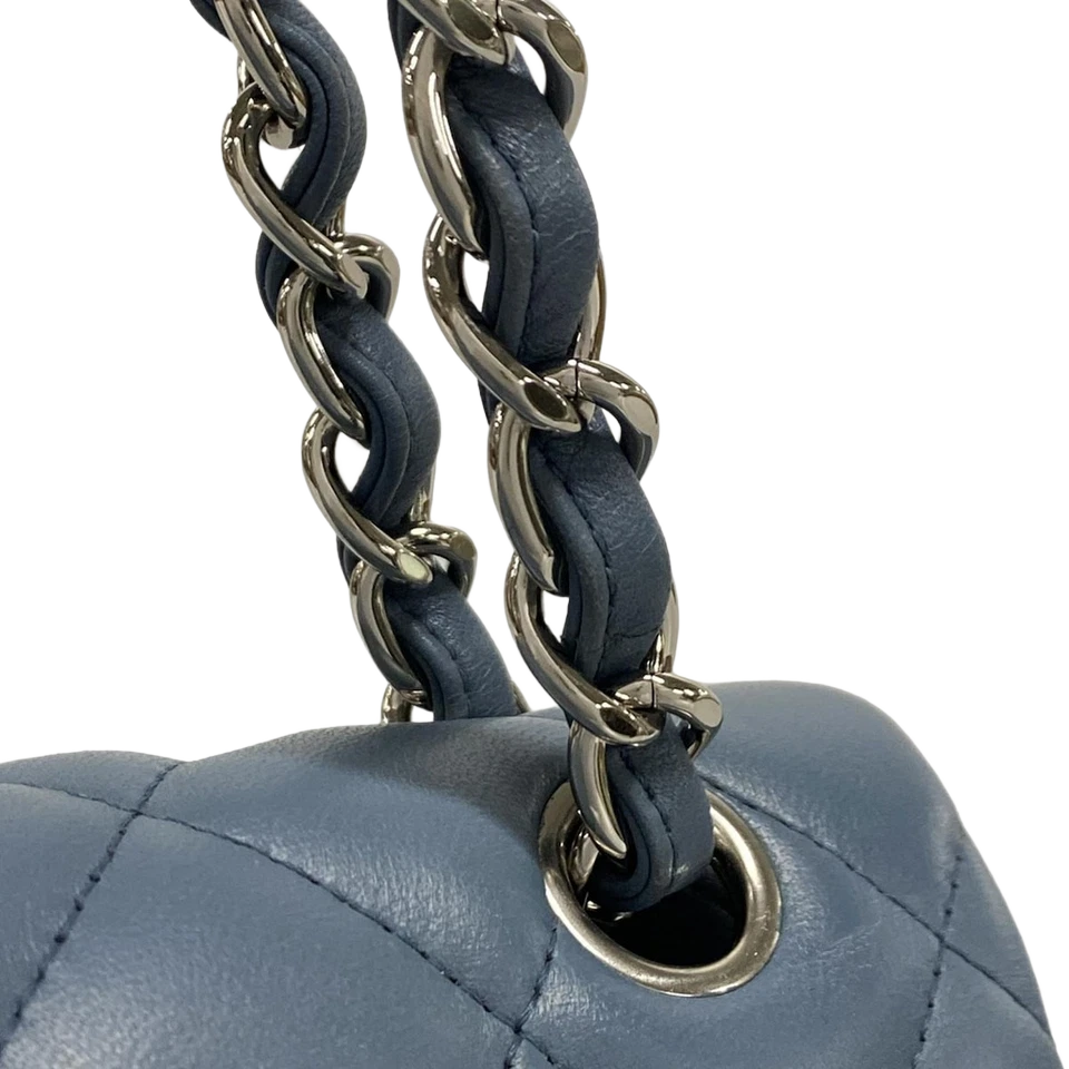 CHANEL Large Matelasse Blue Lambskin Shoulder Bag