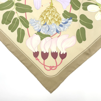Hermes Carré 90 Flora Graeca Beige x Multicolor Silk Scarf