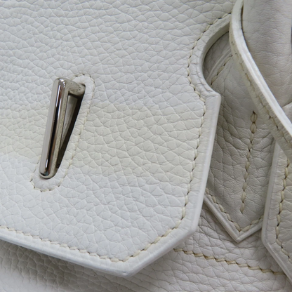 HERMES Birkin 42 Handbag Taurillon Clemence White Palladium Hardware J Stamp