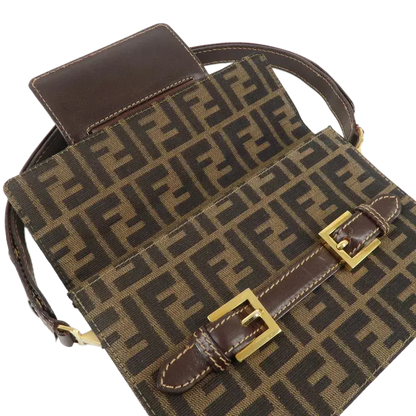 FENDI Zucca Canvas Leather Shoulder Bag