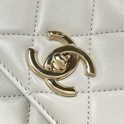 CHANEL 2-WAY Logo Plate Chain Shoulder Gold Hardware Light gray