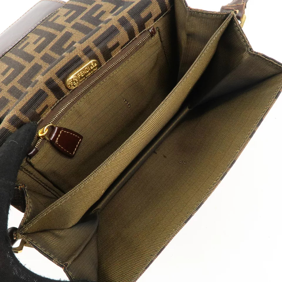 FENDI Zucca Canvas Leather Shoulder Bag