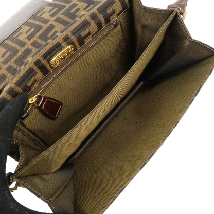 FENDI Zucca Canvas Leather Shoulder Bag
