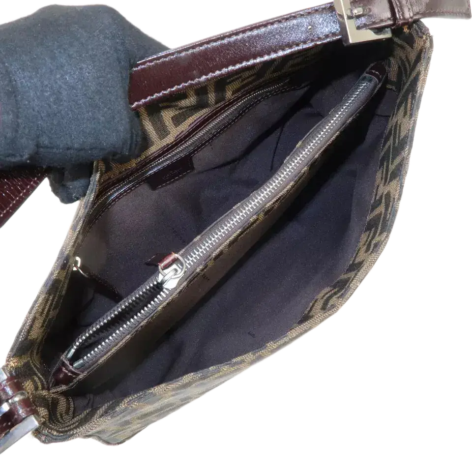 FENDI Zucca Canvas Leather One Shoulder Bag