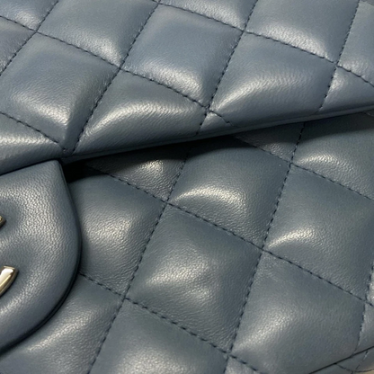 CHANEL Large Matelasse Blue Lambskin Shoulder Bag