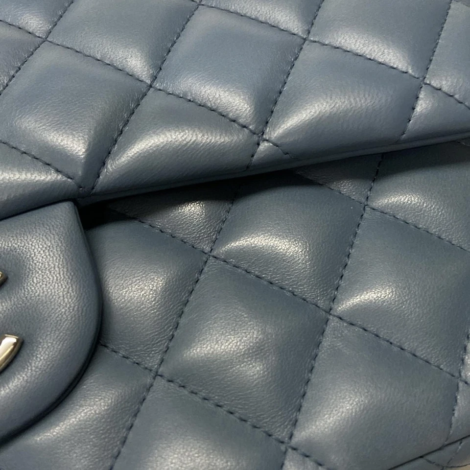 CHANEL Large Matelasse Blue Lambskin Shoulder Bag