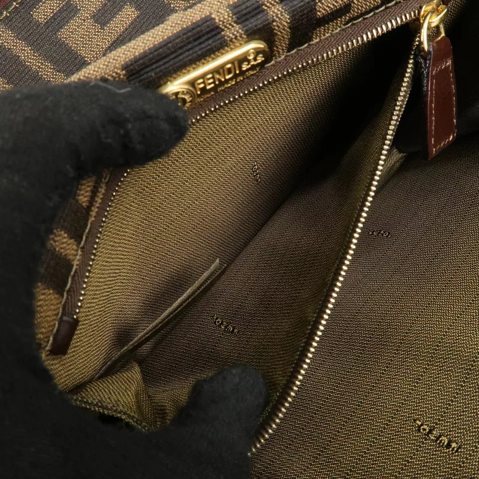 FENDI Zucca Canvas Leather Shoulder Bag