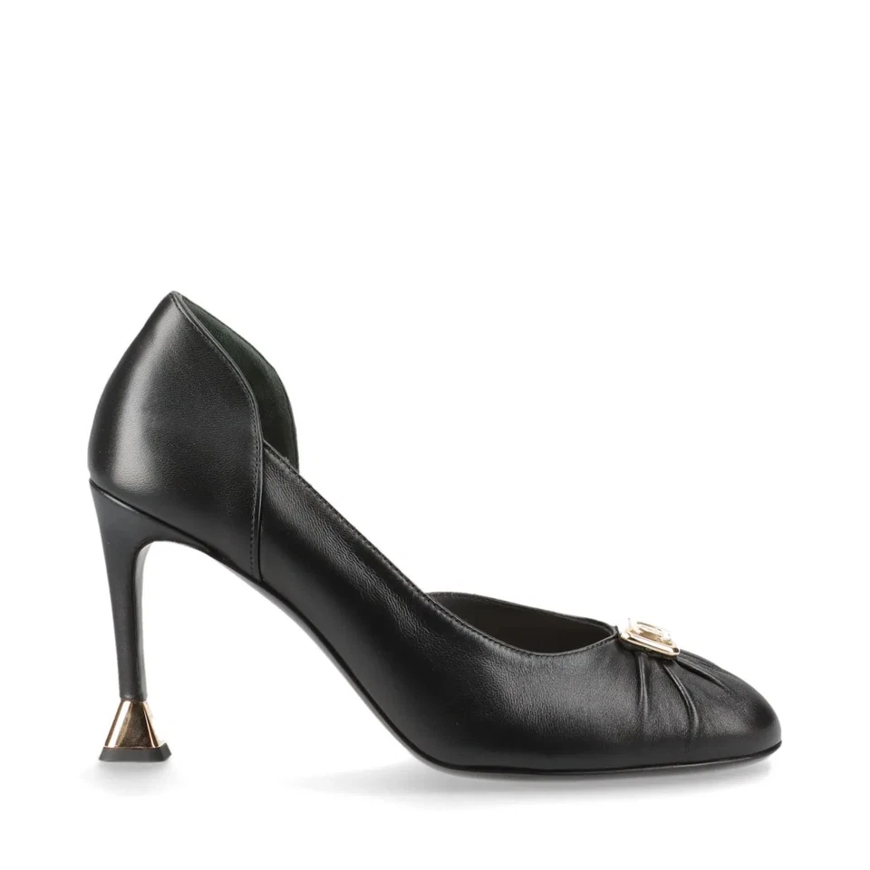 Chanel Coco Mark Leather Pumps 36 Ladies' Black×Gold