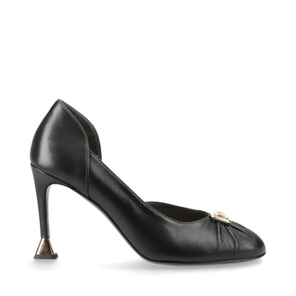 Chanel Coco Mark Leather Pumps 36 Ladies' Black×Gold