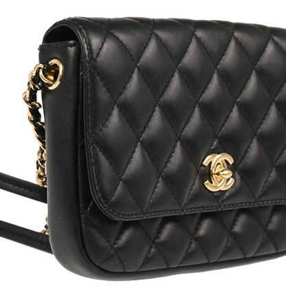 Chanel Black Lambskin Side Packs Shoulder Bag