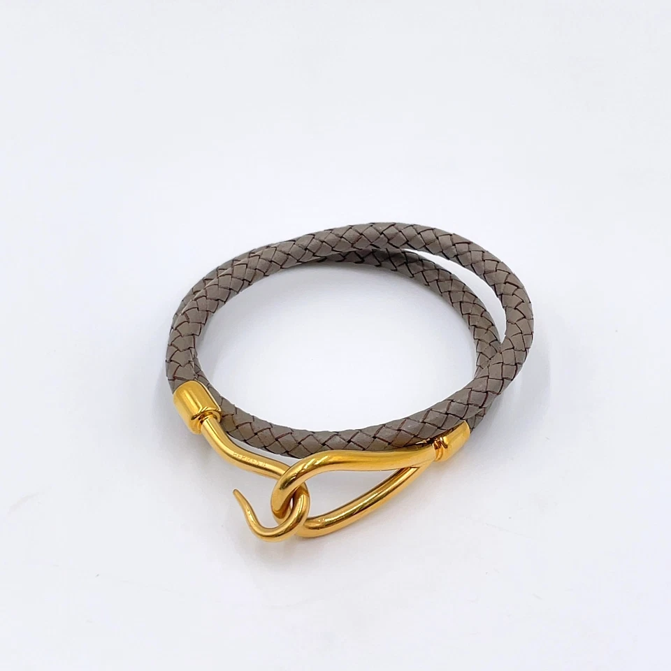 Hermès Double Jumbo SV Bracelet in Silver/Gray Braided Leather