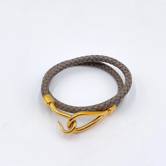 Hermès Double Jumbo SV Bracelet in Silver/Gray Braided Leather