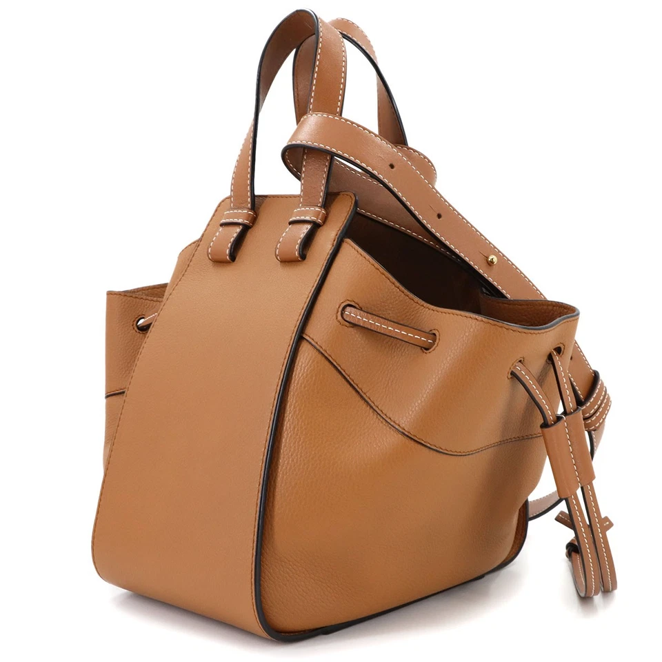 LOEWE Hammock Drawstring Small Hand Shoulder Bag Leather Brown Purse