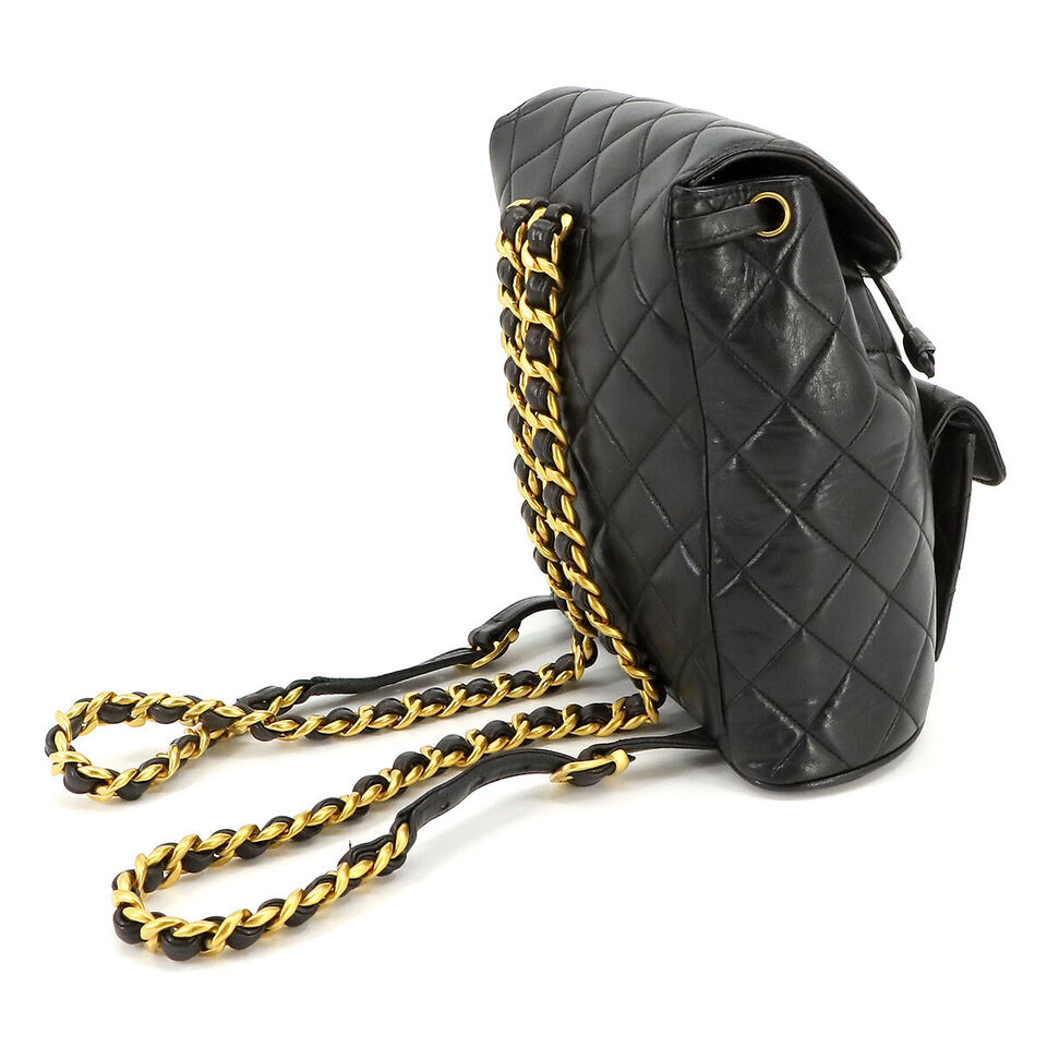 CHANEL Matelasse Chain Backpack Leather Black Duma Purse Vintage