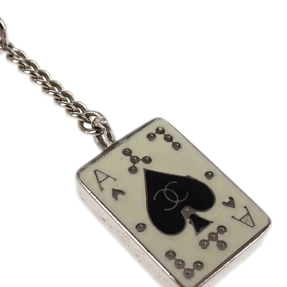 Chanel CC Ace of Spades Card Chain Necklace Pendant Silver 05A
