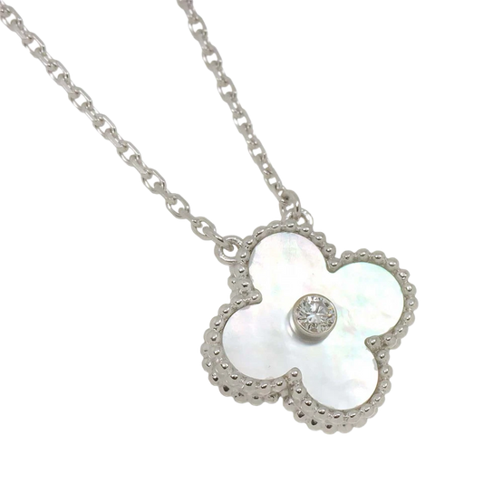 Van Cleef Arpels Vintage Alhambra MOP Diamond Necklace 18K WG 750