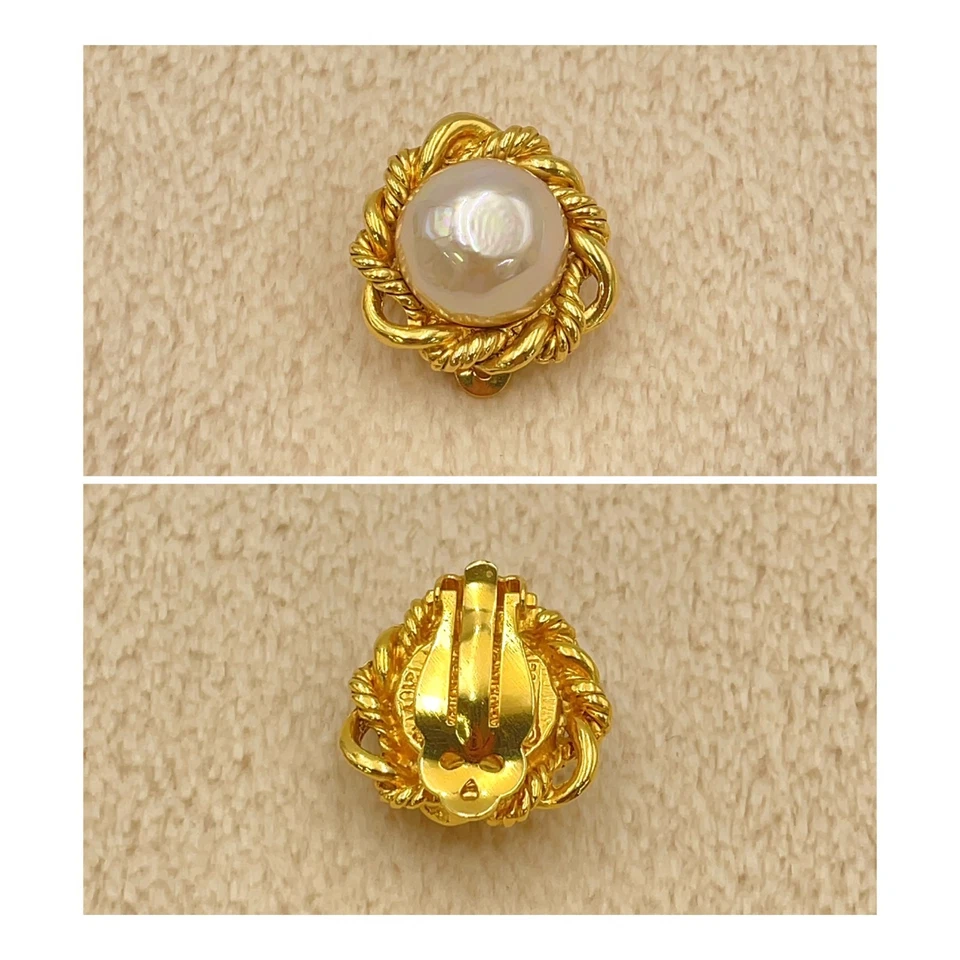 Chanel Coco Faux Pearl Gold-Tone Earrings (2187 Engraved)