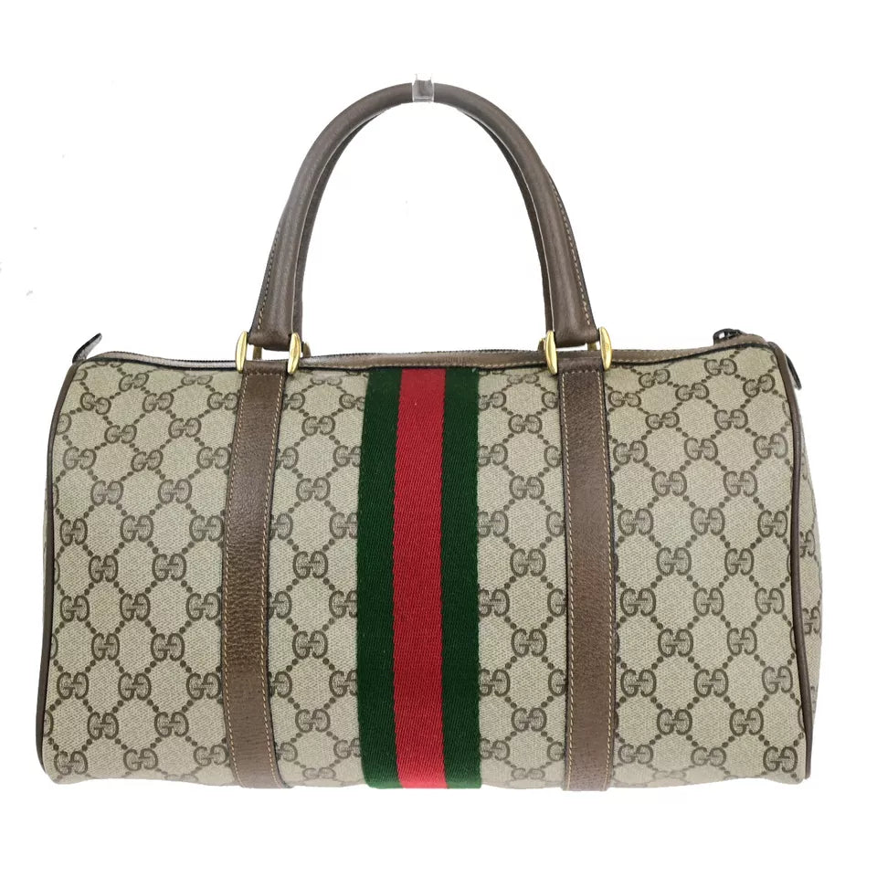 GUCCI Logo Sherry GG Pattern Travel Handbag – Brown PVC/Leather