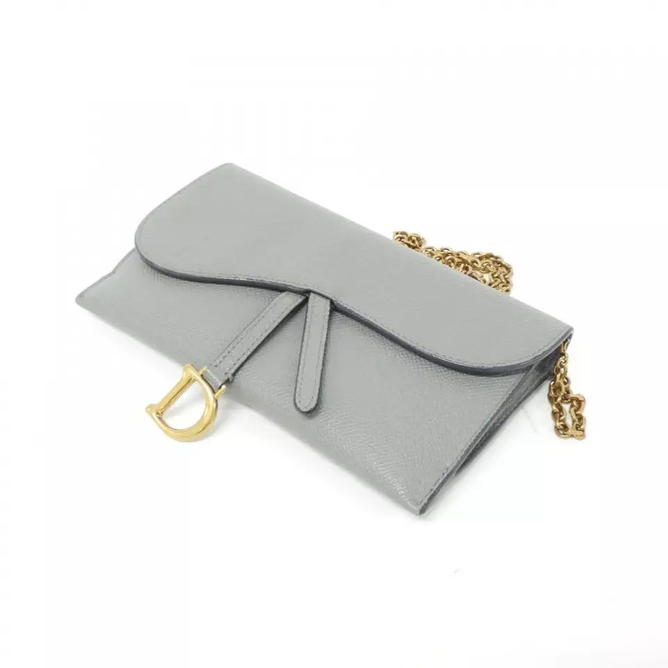 Authentic Dior Saddle S5614CBAA Chain Wallet in M41G Gray Gold