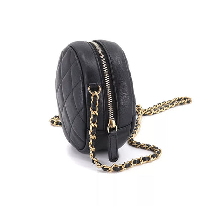 Auth CHANEL Matelasse Round Chain Shoulder Bag