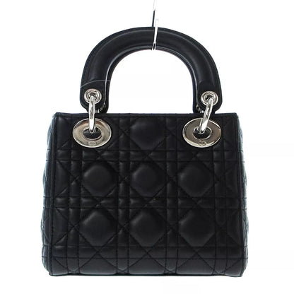 Auth DIOR Christian Dior Lady Dior Mini Bag In Black Lambskin