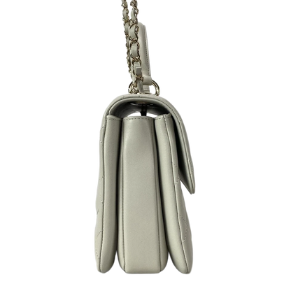 CHANEL 2-WAY Logo Plate Chain Shoulder Gold Hardware Light gray