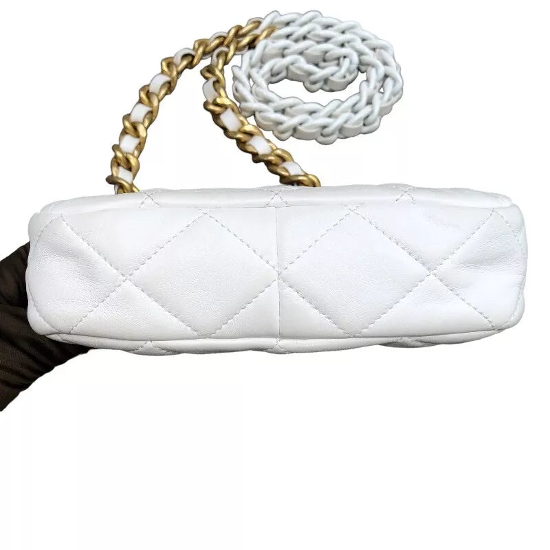 Auth CHANEL Mini Flap Shoulder Bag In White Lambskin