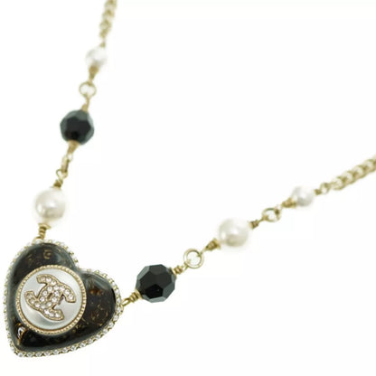 CHANEL CC Mark Faux Pearl Heart Necklace