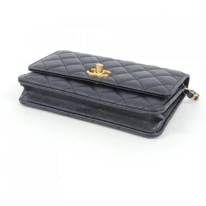 Authentic CHANEL Chain Wallet in Black Caviar Skin