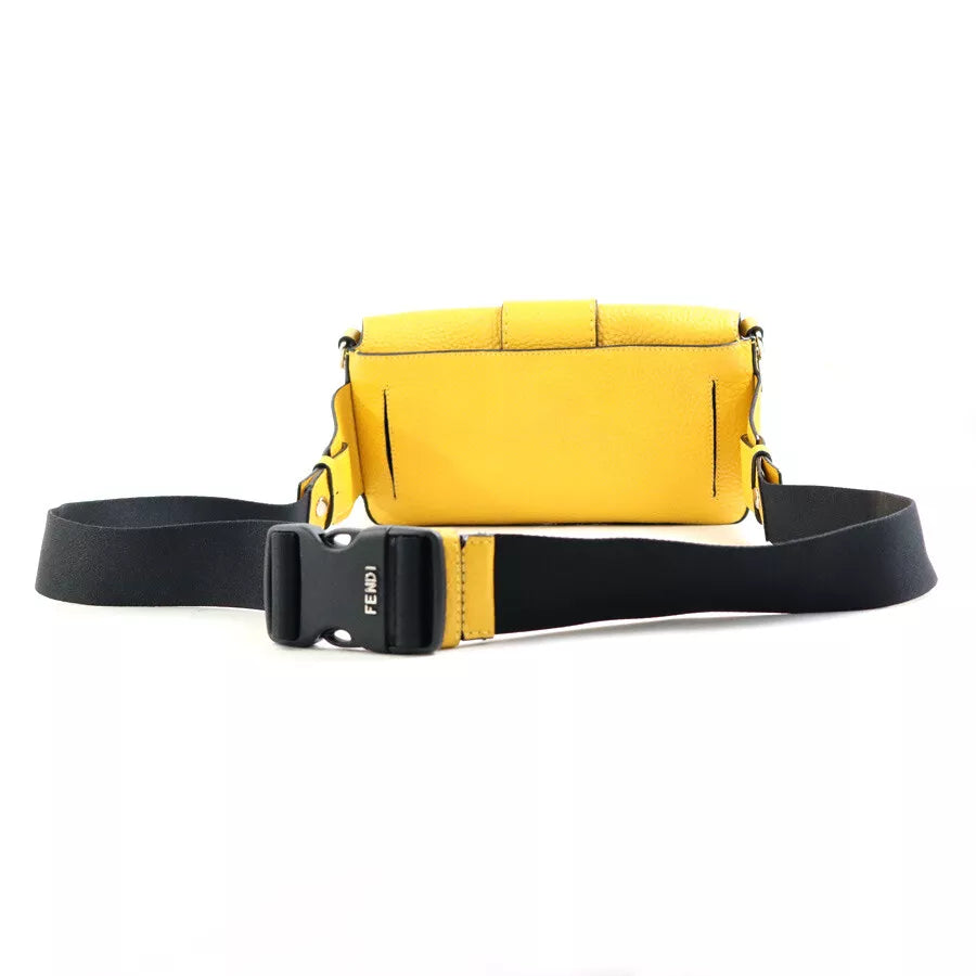 Auth FENDI Selleria Baguette Body Shoulder Bag Yellow Leather