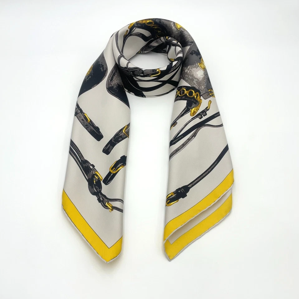 Hermès Carré 90 Brides Rebelles Scarf in Grey x Multicolor Silk