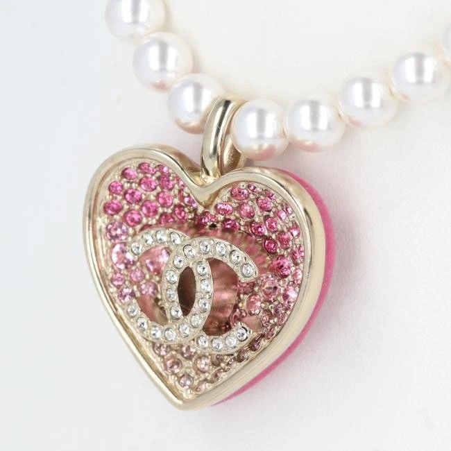 Chanel C23P Coco Mark Heart Necklace Reversible Rhinestone Metal