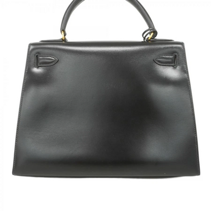 HERMES Kelly 28 Box Calf Handbag Black Circle R (1988)