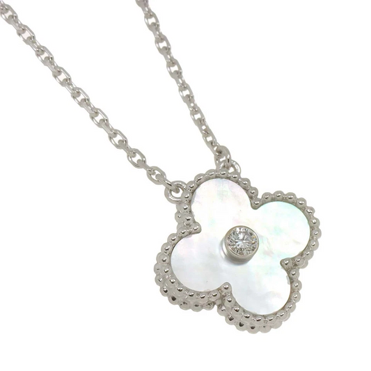 Van Cleef Arpels Vintage Alhambra MOP Diamond Necklace 18K WG 750