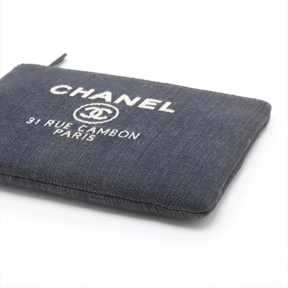 Chanel Deauville Denim Clutch Bag in Navy Blue
