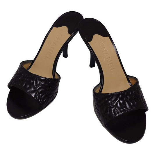 CHANEL Black Leather Women's Sandals